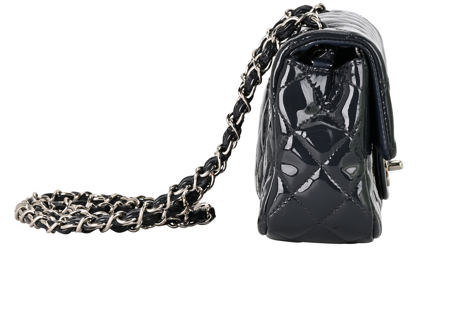 New Mini Single Flap, &pound;3,100, Handbags, Grey, Patent Leather, Side view